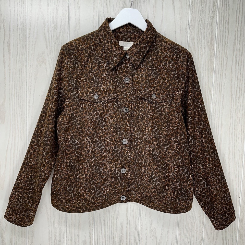 Christopher & Banks Button Jacket Womens Size M Brown Floral Long Sleeve Pockets